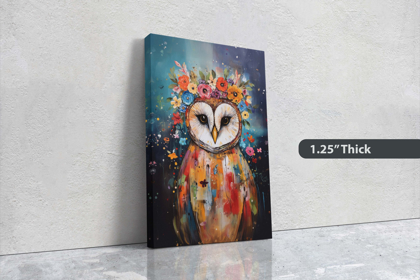 Owl Canvas Art, Modern Colorful, Contemporary Art, Ready To Hang, Large Print, Landscape Painting, Barn Owl