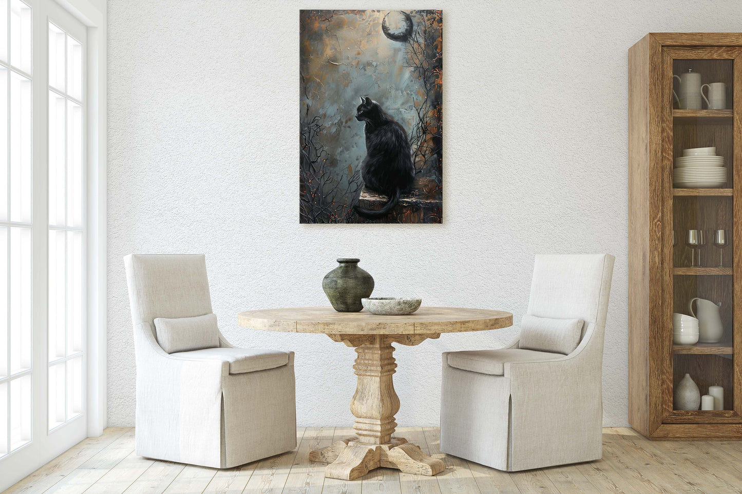 Crypt Cat, Black Cat, Creepy Decor, Framed Canvas, Halloween Decor, Gothic Art, Extra Large Print