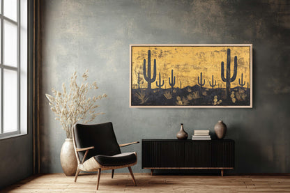 Empty Desert Print, Black and Gold, Cactus Decor