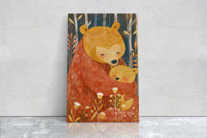Mama Bear, Bear and Cub, Mom and Child, Dad and Baby, Kids Room, Nursery Decor, Illustration Painting, Framed Canvas, Large Art Print