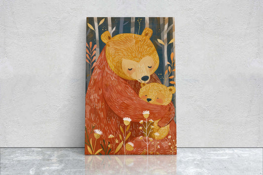 Mama Bear, Bear and Cub, Mom and Child, Dad and Baby, Kids Room, Nursery Decor, Illustration Painting, Framed Canvas, Large Art Print