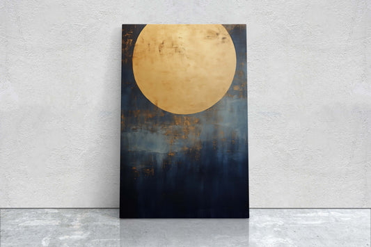Gold Moon on Indigo, Moon Painting, Minimalist Art, Circle Indigo, Maximalist Art, Contemporary Decor, Celestial Art, Space Decor, Night Sky