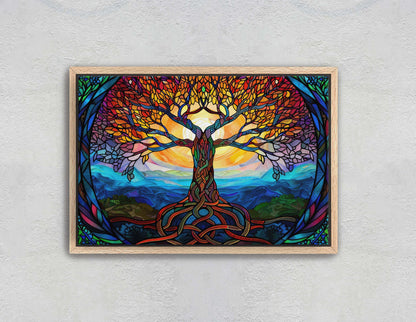 Tree of life, Yggdrasil Painting, Norse Mythology, Celtic Art, Stained Glass, Symbolic Artwork, Nature Decor, Abstract Nature, Large Print
