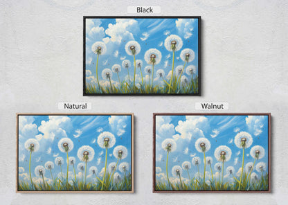 Dandelions Painting, Blue Sky Art, Close up Flowers, Wildflowers Art
