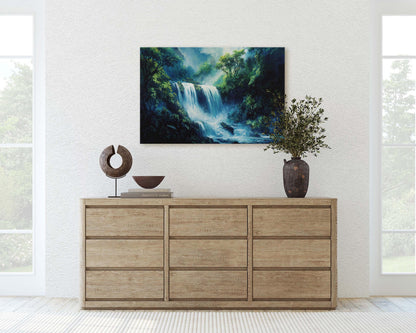 Waterfall Painting, Nature painting, Rushing waterfall, Mountain River, Mountain Lake