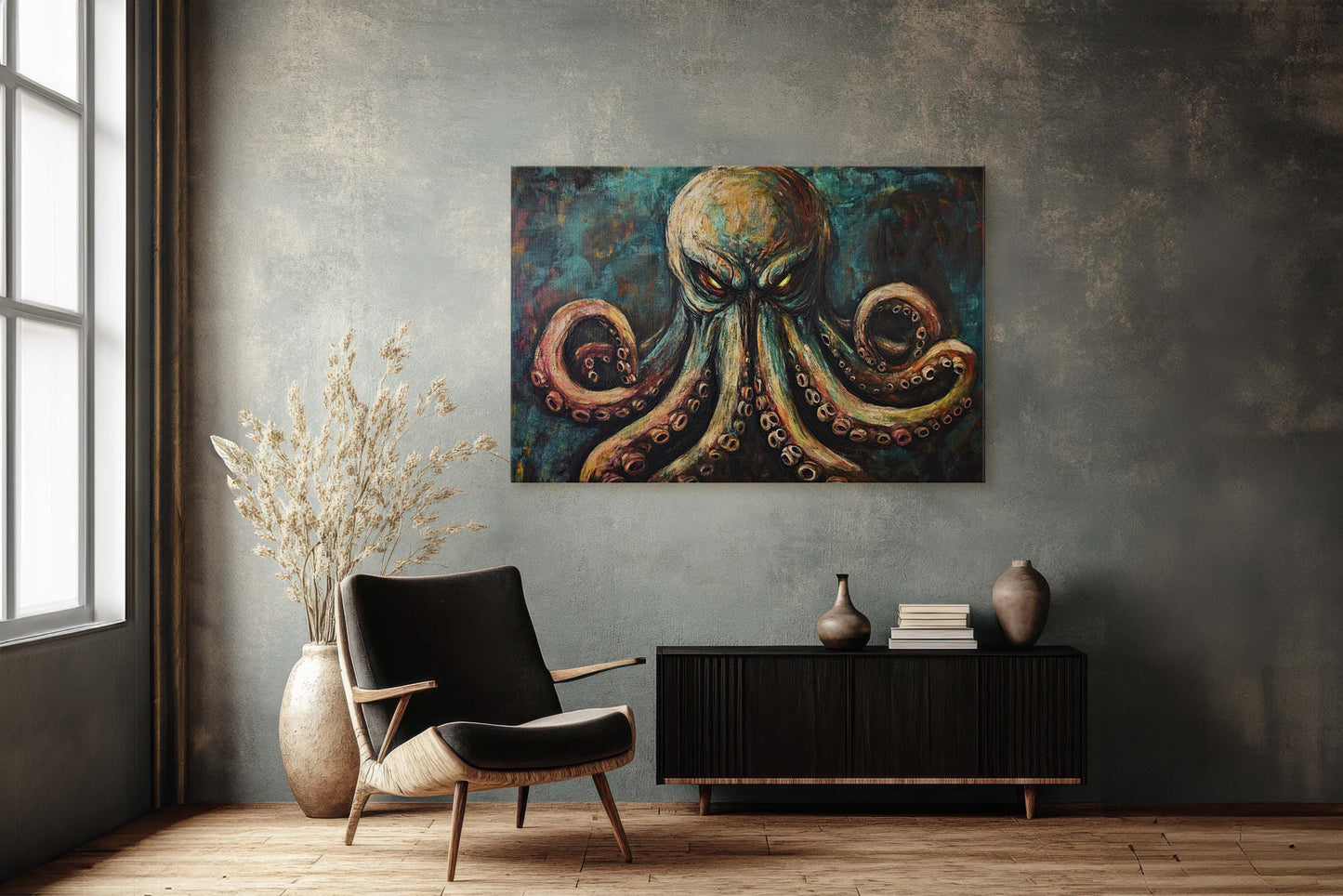 Cthulhu Painting, Evil Octopus, Scary Animal, Gothic Decor, Fantasy Creature