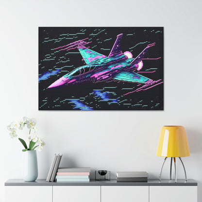 Fighter Jet Canvas Art Ready To Hang | Vapor wave | Outrun | Pixel | Man Cave