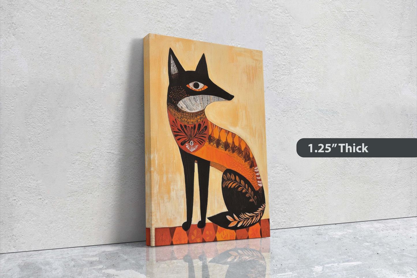 Scandinavian Fox, Folk Art, Celestial Art,  Framed Canvas, Nature Print, Whimsical, Egyptian, Abstract