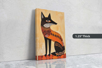 Scandinavian Fox, Folk Art, Celestial Art,  Framed Canvas, Nature Print, Whimsical, Egyptian, Abstract