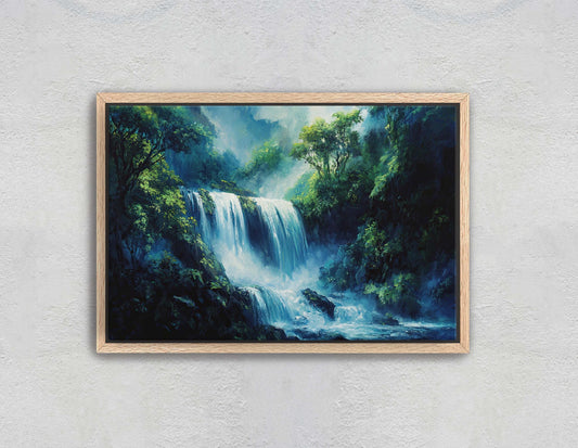Waterfall Painting, Nature painting, Rushing waterfall, Mountain River, Mountain Lake