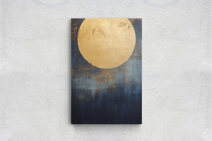 Gold Moon on Indigo, Moon Painting, Minimalist Art, Circle Indigo, Maximalist Art, Contemporary Decor, Celestial Art, Space Decor, Night Sky
