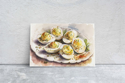 Deviled Eggs, Kitchen Decor, Watercolor Art, Ready to hang, Dining Room Art, Food Print, Egg Art, Restaurant Decor, Deli Art