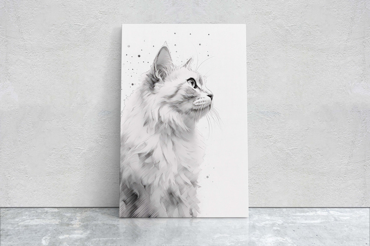 White Cat Portrait, Black and white cat, Feline Profile, Cat lover, Framed Canvas, Cat photography