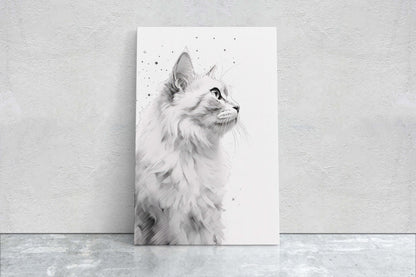 White Cat Portrait, Black and white cat, Feline Profile, Cat lover, Framed Canvas, Cat photography