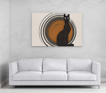 Boho Cat, Minimalist, Midcentury Canvas Art Ready To Hang Large Print, Painting, Landscape