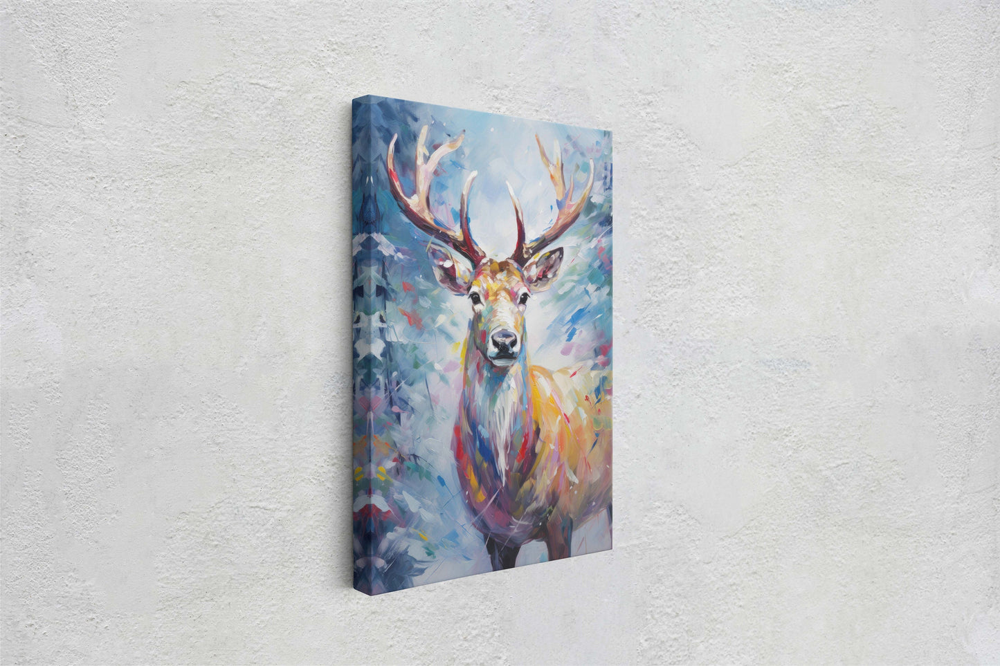 Reindeer Painting, Colorful Reindeer, Winter Art, Festive Decor, Xmas Print, Framed Canvas, Reindeer Print