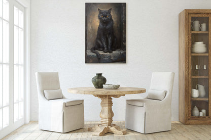 Ominous Cat, Black Cat Stare, Halloween Decor, Gothic Art, Framed Canvas, Extra Large print