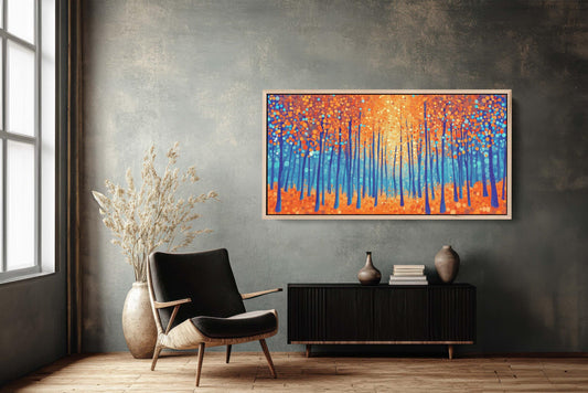 Pointillism Autumn, Fall on Canvas, Abstract Aspen Trees, Framed Canvas