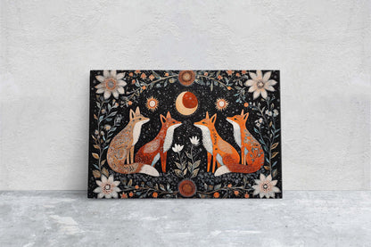 Fox Folk Art, Celestial Art, Fox Art, Nature print, Canvas print