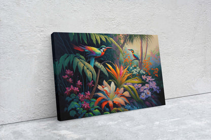 Jungle Birds of Passion Flowers Art Ready To Hang Large Print, Oil Painting, Landscape, Natural Beauty, Colorful