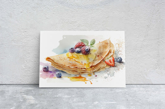 Crepes, French Pastry, Ready To Hang, Large Print, Watercolor Painting, Dining Room, Kitchen Art, Restaurant Art, Bakery, Breakfast Art