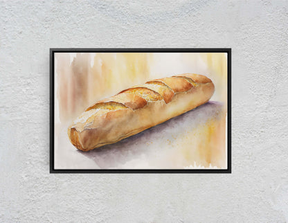 Baguette, French Bread, Fresh Baked Bread,Ready To Hang, Large Print, Watercolor Painting, Dining Room, Kitchen Art, Restaurant Art, Bakery