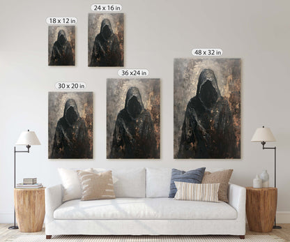 Figure of Death, Dark Robed Figure, Creepy Painting, Gothic Art, Dark Academia, Victorian Art