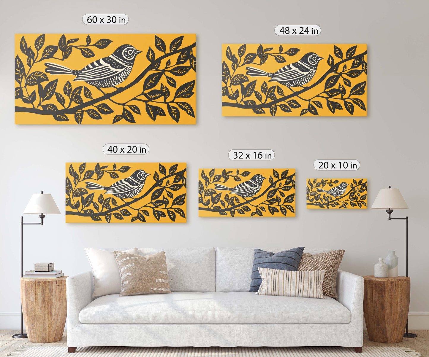 Linocut Bird Art, Scandinavian Art, Contemporary Decor