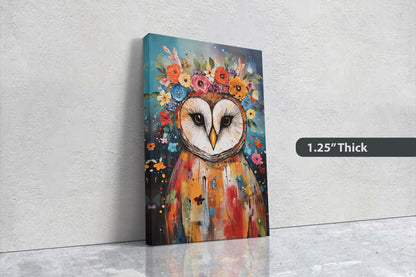 Owl Canvas Art, Modern Colorful, Contemporary Art, Ready To Hang, Large Print, Landscape Painting, Barn Owl