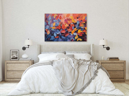 Abstract Leaf Print, Fall Leaves, Autumn,Red Orange Canvas, Fine Art, Modern Artwork, Contemporary Print, Framed Canvas