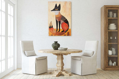 Scandinavian Fox, Folk Art, Celestial Art,  Framed Canvas, Nature Print, Whimsical, Egyptian, Abstract