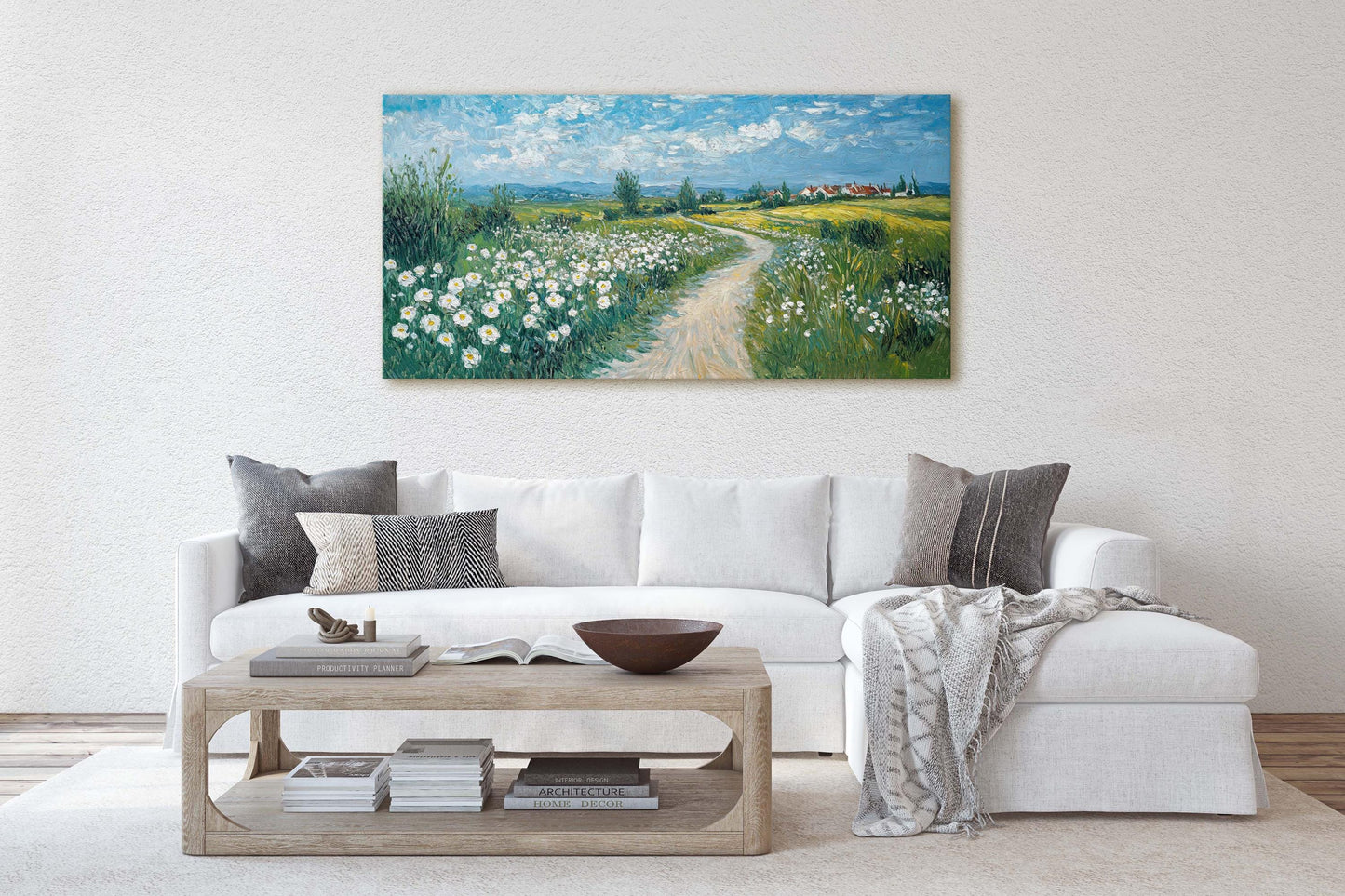 Countryside Road Art, Vintage Road Painting, Dirt Road, Field Painting