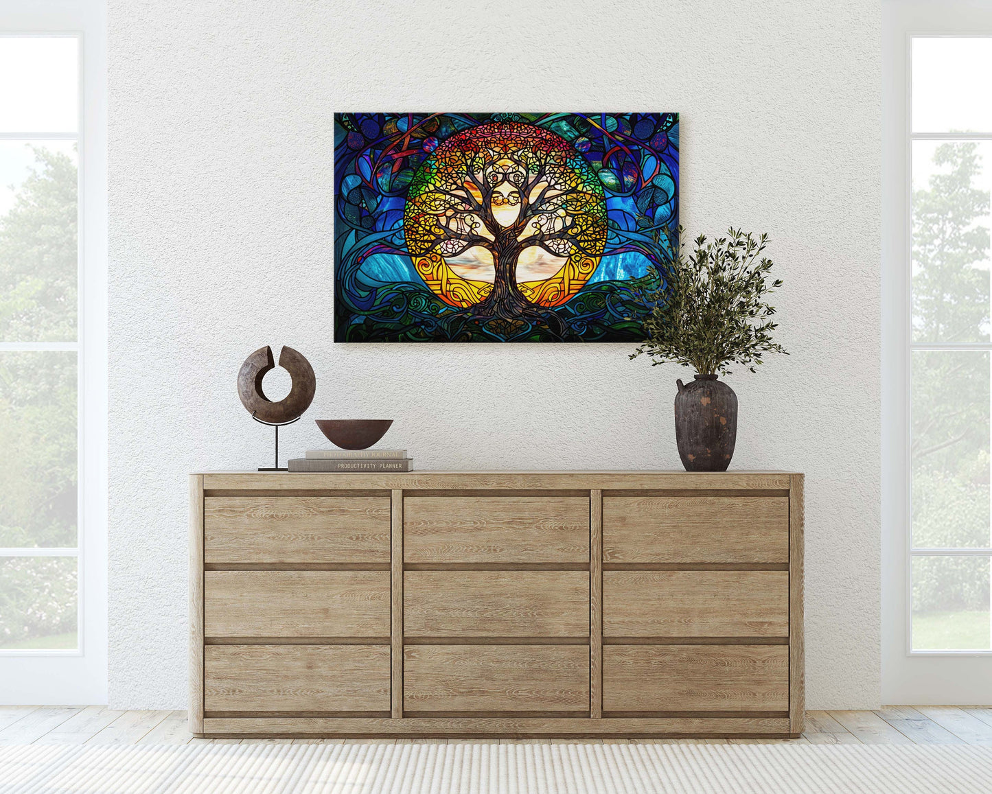 Yggdrasil Painting, Tree of life, Norse Mythology, Celtic Art, Stained Glass, Symbolic Artwork, Nature Decor, Abstract Nature, Large Print