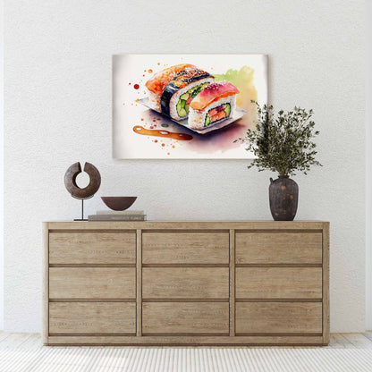 Watercolor Sushi Canvas Art Ready To Hang Large Print
