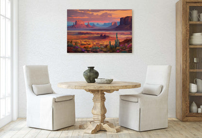 Sunset Desert, Landscape Painting, Southwest Decor, Pink Purple Blue Orange, Cactus Painting, Arizona Art, Calming Art