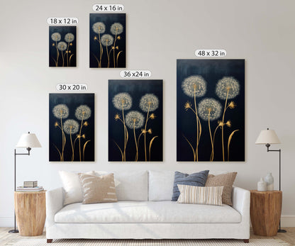 Dandelions Painting, Black and Gold, Floral Decor, Framed Canvas, Flower Print, Large Print, Contemporary Decor, Modern Art, Simple Bold