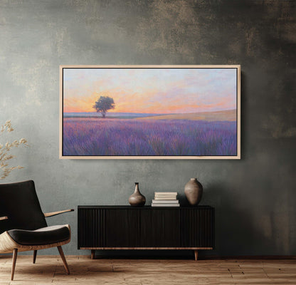Lavender Fields, Sunset Lavender Painting, Wildflower Painting