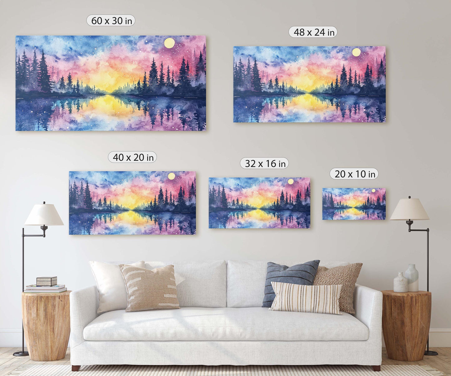 Mystical Lake, Pastel Colors, Watercolor, Ethereal Sky