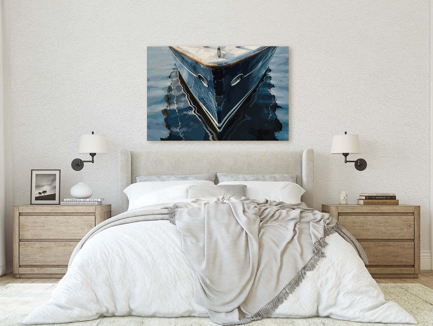 Navy Ship Art, Wooden Boat, Nautical Print, Ocean Painting, Sailing Art, Coastal Decor, Beach Art, Wooden Ship, Blue Indigo