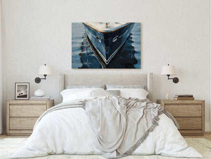 Navy Ship Art, Wooden Boat, Nautical Print, Ocean Painting, Sailing Art, Coastal Decor, Beach Art, Wooden Ship, Blue Indigo