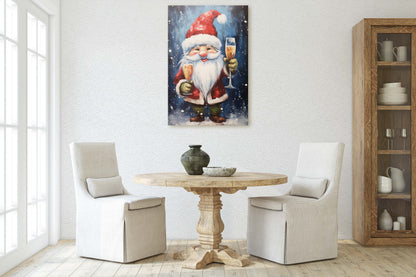 Cute Santa Wine, Santa Clause, Christmas Decor, Santa Painting, Saint Nick, Christmas Gift, Framed Canvas, Father Christmas, Holiday Artwork