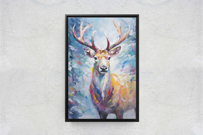 Reindeer Painting, Colorful Reindeer, Winter Art, Festive Decor, Xmas Print, Framed Canvas, Reindeer Print