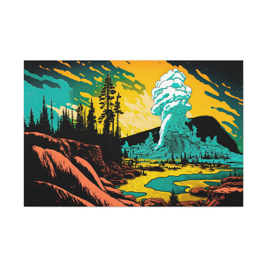 Yosemite Park Pop Canvas Art Ready To Hang, Oil Painting Happy, Bright