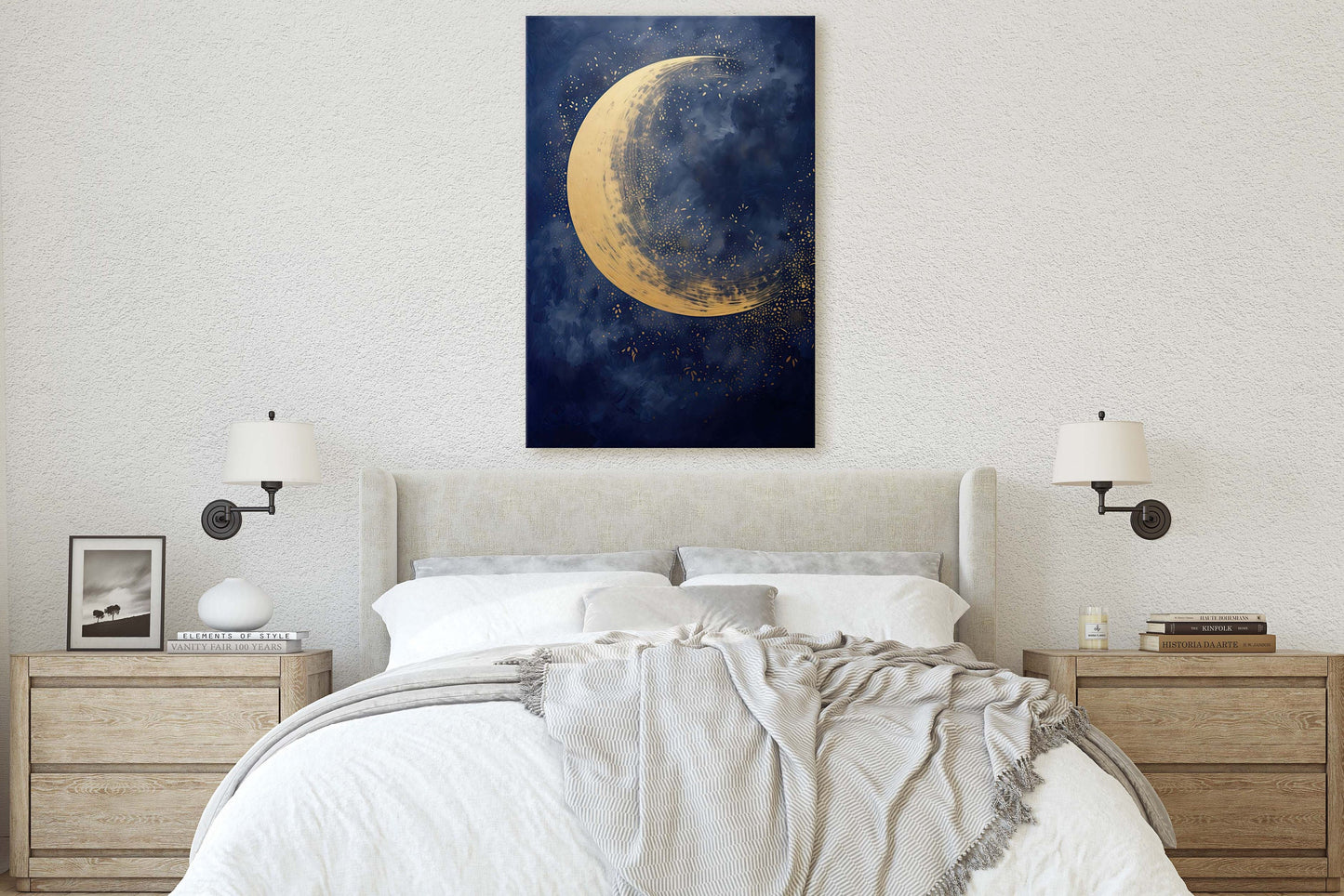 Gold Moon on Indigo, Moon Painting, Minimalist Art, Circle Indigo, Maximalist Art, Contemporary Decor, Celestial Art, Space Decor, Night Sky