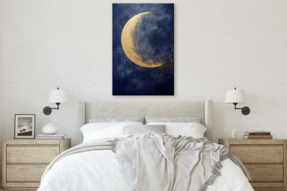Gold Moon on Indigo, Moon Painting, Minimalist Art, Circle Indigo, Maximalist Art, Contemporary Decor, Celestial Art, Space Decor, Night Sky