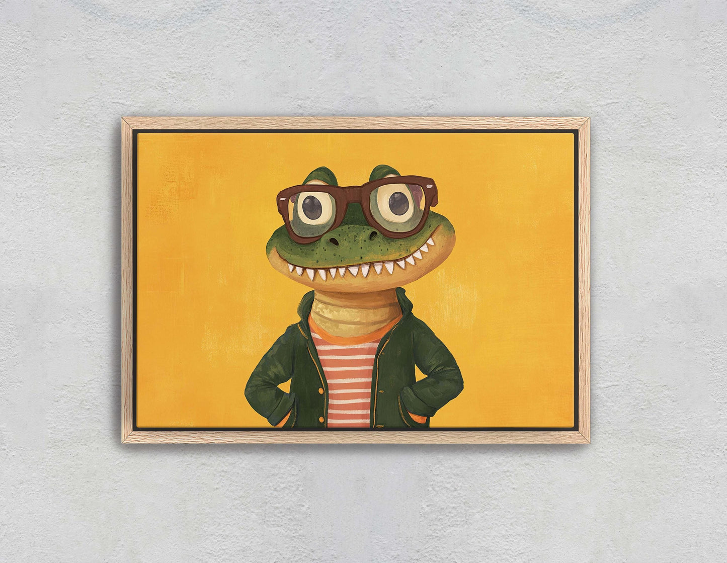 Hipster Crocodile, Pop Art, Street Art, Graffiti Painting, Animal Sunglasses, Yellow, Fun Quirky, Large Art Print, Kids Room, Boys Room