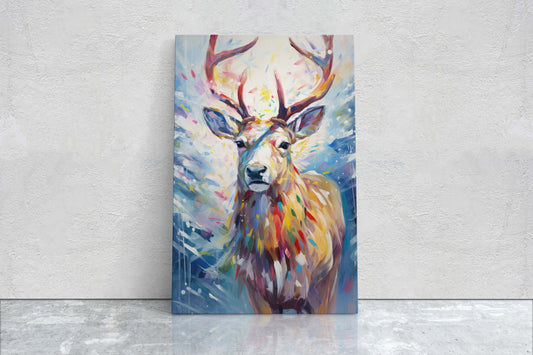 Reindeer Painting, Colorful Reindeer, Christmas Decor, Winter Art, Framed Canvas, Xmas Art, Festive Painting, Christmas Print