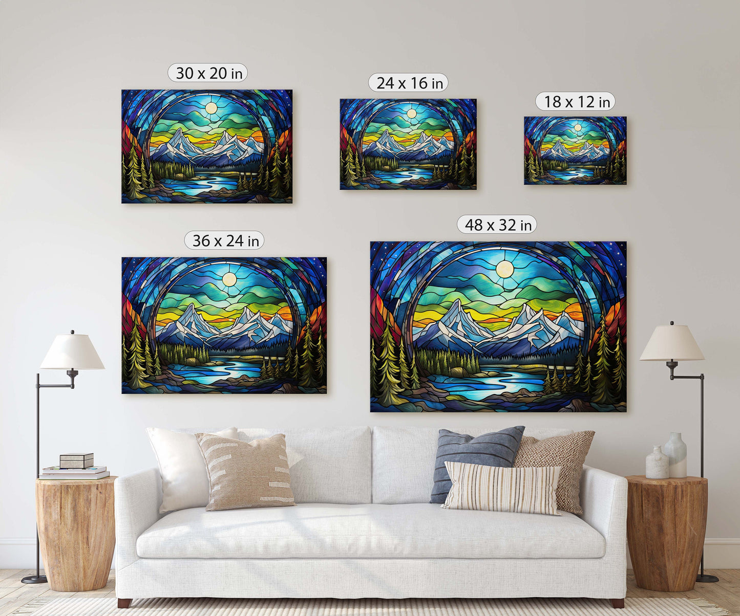 Stained Glass Glaciers, Painting Night, Moon Mountains, Mountain Landscape, Framed Canvas, Cold Mountains, Snow Peaks
