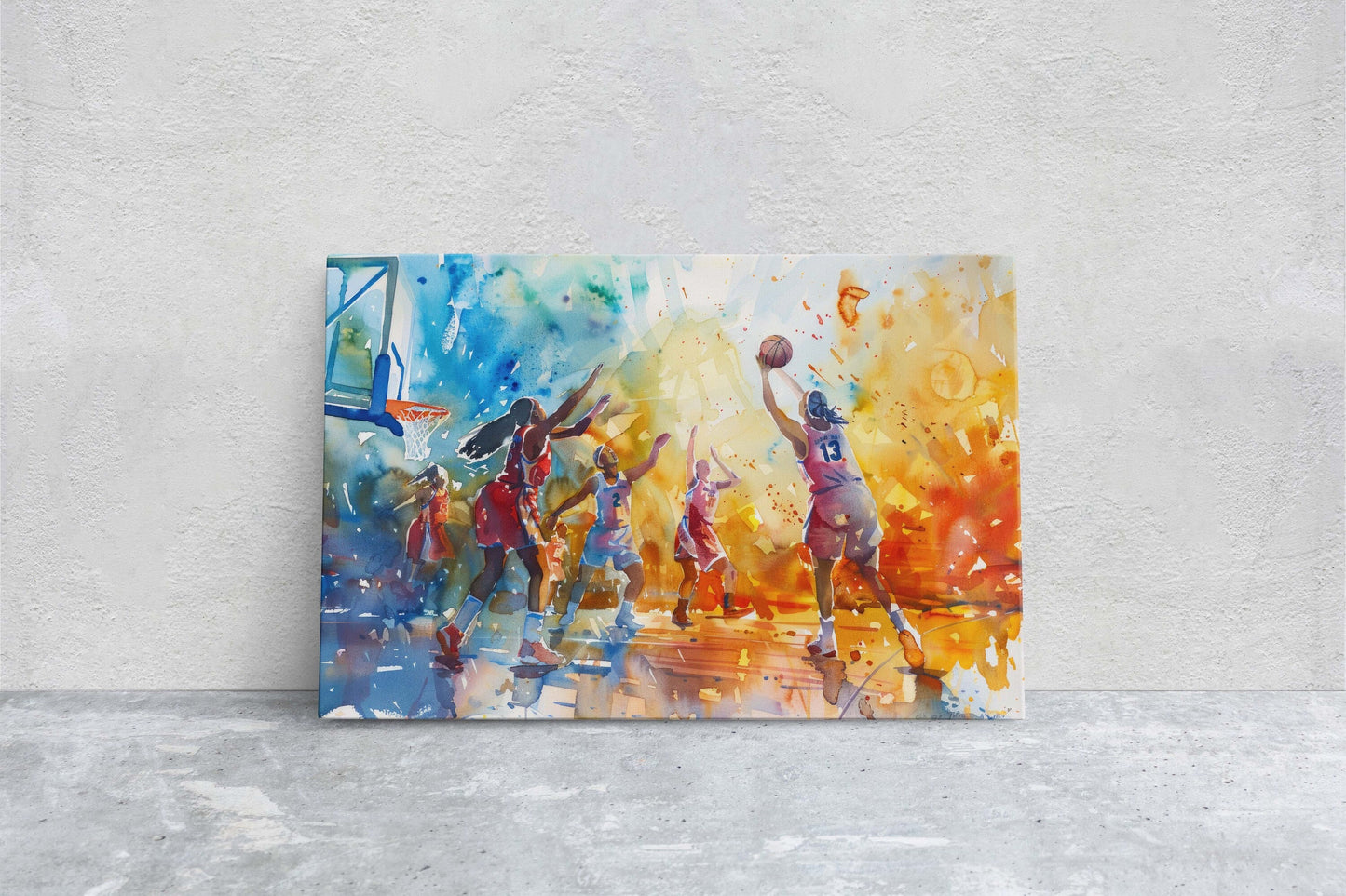 Women's Basketball, Girls Basketball, Colorful sports, Woman Sports, Large Art Print, Framed Canvas, Girls Room, Kids room, Athlete