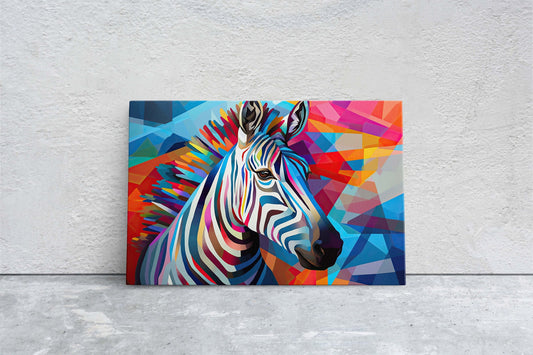 Geometric Zebra on Canvas, Contemporary Print, Modern Art, Bright Colorful, Animal Decor, Framed Canvas, Bold Color
